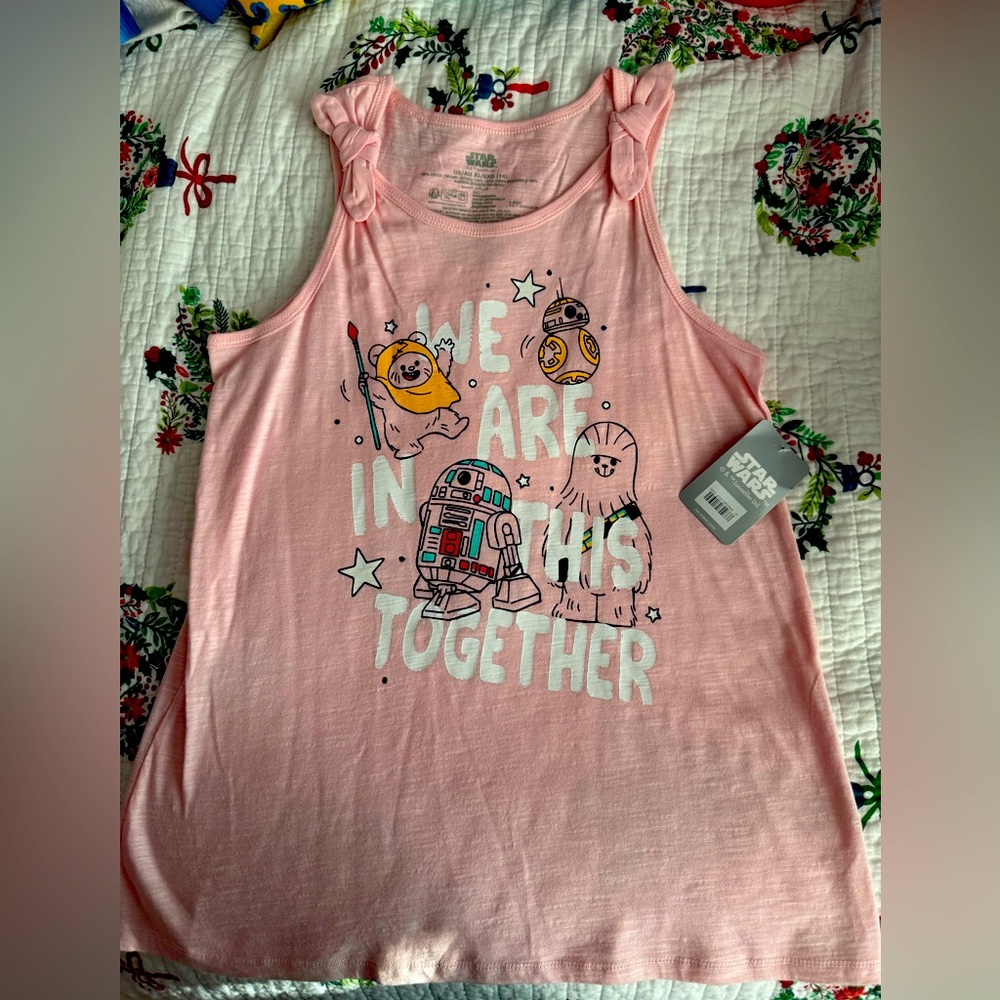 NEW Disney’s Star Wars tank top. Color pink w/multi colors, size XL ( 14 )